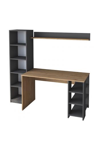 Γραφείο με βιβλιοθήκη Goldie pakoworld ανθρακί-φυσικό 160x45x161.8εκ