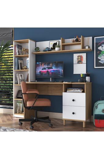Γραφείο με βιβλιοθήκη Goldie pakoworld λευκό-φυσικό 160x50x161.8εκ