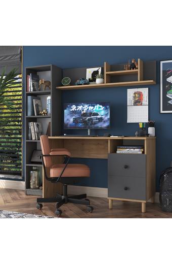 Γραφείο με βιβλιοθήκη Goldie pakoworld ανθρακί-φυσικό 160x50x161.8εκ