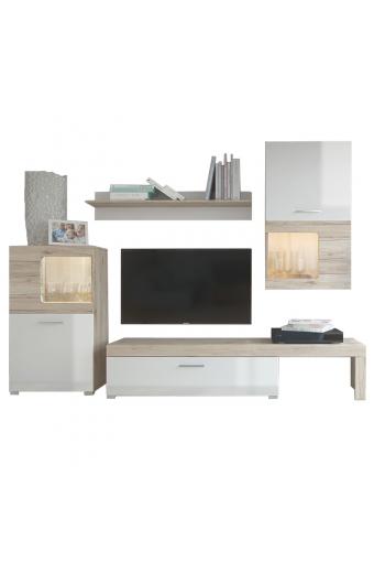 Σύνθετο σαλονιού Annalie pakoworld LED sonoma-λευκό gloss 215x39x180εκ