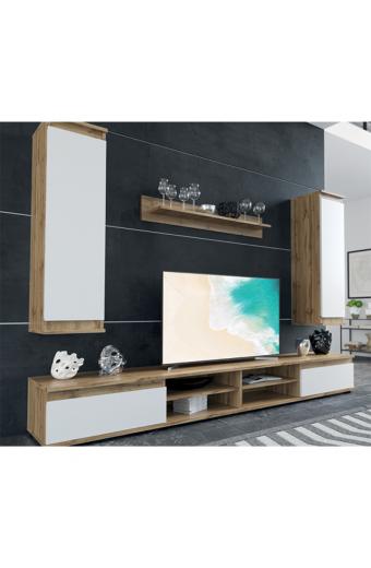 Σύνθετο σαλονιού Sandro pakoworld καρυδί-λευκό 175x37x160εκ