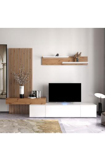 Σύνθετο σαλονιού Litende pakoworld sonoma-λευκό 249.5x42x199.5εκ