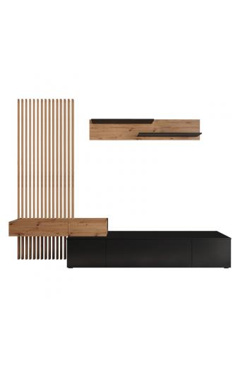Σύνθετο σαλονιού Litende pakoworld μαύρο-sonoma μελαμίνης 249.5x42x199.5εκ
