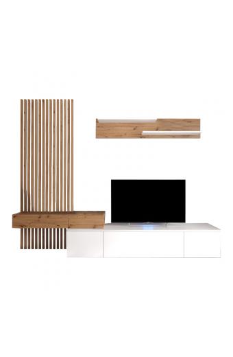Σύνθετο σαλονιού Litende pakoworld sonoma-λευκό μελαμίνης 210x42x199.5εκ