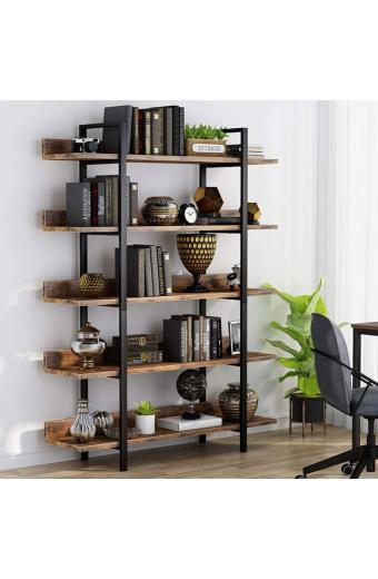 Βιβλιοθήκη Almond pakoworld καρυδί-μαύρο 119x27x185εκ