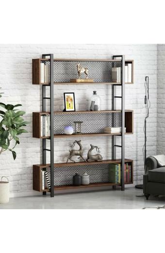 Βιβλιοθήκη Fifer pakoworld καρυδί-μαύρο 120x27x185εκ