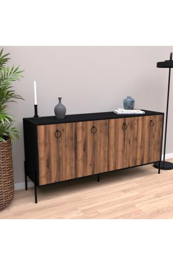 Μπουφές Twely pakoworld μελαμίνης καρυδί-μαύρο 160x40,5x79εκ