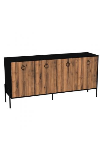 Μπουφές Twely pakoworld μελαμίνης καρυδί-μαύρο 160x40,5x79εκ