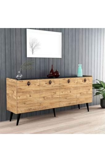 Μπουφές Jeslie pakoworld μελαμίνης oak-ανθρακί 180x40x79εκ