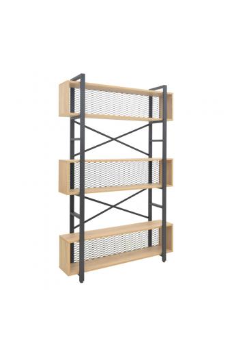 Βιβλιοθήκη Fifer pakoworld σε oak-μαύρη απόχρωση 120x28x185εκ