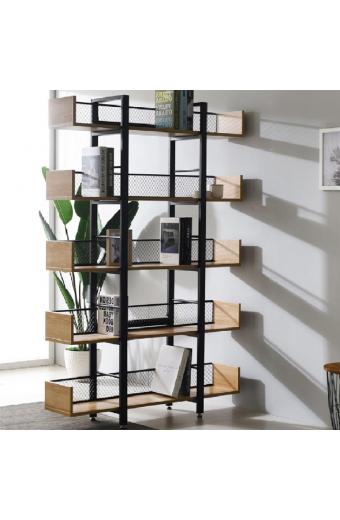 Βιβλιοθήκη Musha pakoworld μέταλλο μαύρο με oak απόχρωση 120x22x185εκ