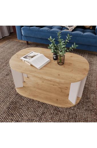 Τραπέζι Solka pakoworld σε oak απόχρωση με ανοιχτό γκρι 90x56x40εκ