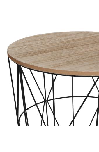 Βοηθητικό τραπέζι Kumi pakoworld mdf επιφάνεια oak και μέταλλο σε μαύρη απόχρωση Φ40x41εκ