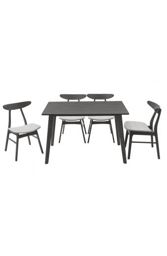 Tραπεζαρία Benson - Orlean pakoworld σετ 5τμχ rustic grey-ύφασμα γκρι 120x75x75εκ