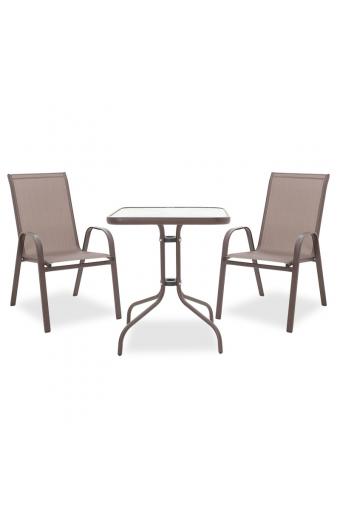 Τραπεζαρία Watson-Calan σετ 3τεμ pakoworld μέταλλο-textilene καφέ 60x60x70εκ