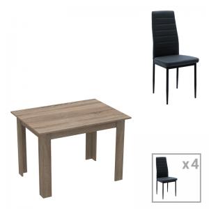 Τραπεζαρία Manka-Parker pakoworld σετ 5τεμ mdf σε μαύρη-sonoma truffle απόχρωση 110x80x77εκ