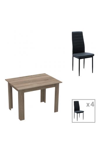 Τραπεζαρία Manka-Parker pakoworld σετ 5τεμ mdf σε μαύρη-sonoma truffle απόχρωση 110x80x77εκ
