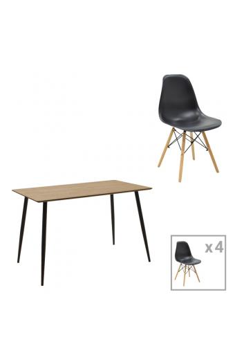 Τραπεζαρία Cuba-Julita pakoworld σετ 5τεμ MDF sonoma-μαύρο-φυσικό 120x70x76εκ