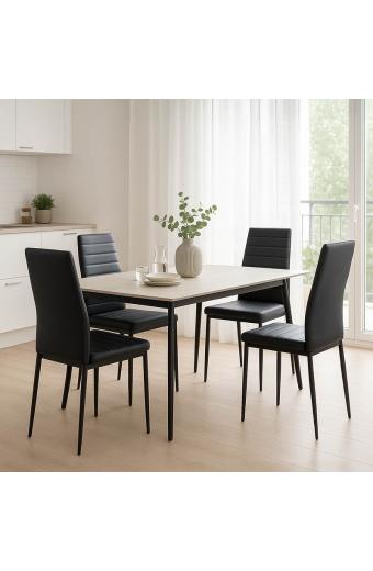Τραπεζαρία Parker-Gustas pakoworld σετ 5τεμ sintered stone-μαύρο-ανθρακί 120x60x75εκ