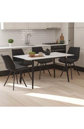 Τραπεζαρία Sabia-Gustas pakoworld σετ 5τεμ sintered stone-μαύρο-ανθρακί 120x60x75εκ