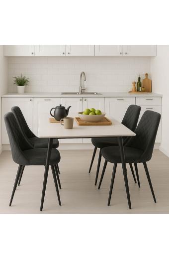 Τραπεζαρία Gustas-Giselle pakoworld σετ 5τεμ λευκό μαρμάρου sintered stone-βελούδο μαύρο 120x60x75εκ