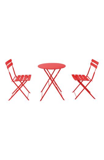 Τραπεζαρία Bistro 3τεμ pakoworld μεταλλική αναδιπλούμενη σε κόκκινη απόχρωση Φ60x71εκ