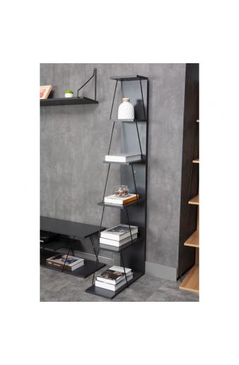 Βιβλιοθήκη mini Tars pakoworld  ανθρακί-μαύρο 50x22x150εκ