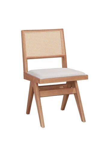 Καρέκλα Winslow pakoworld ξύλο rubberwood ανοικτό καρυδί-pvc rattan φυσικό-ύφασμα γκρι