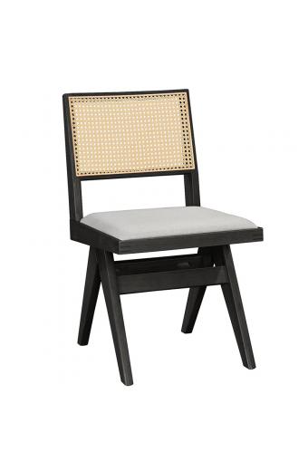 Καρέκλα Winslow pakoworld ξύλο rubberwood μαύρο-pvc rattan φυσικό-ύφασμα γκρι