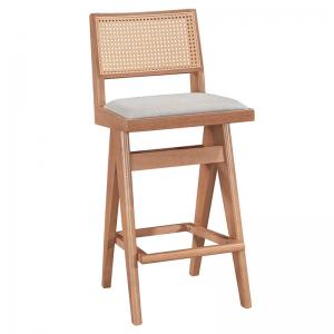Σκαμπό bar Winslow pakoworld ξύλο rubberwood ανοικτό καρυδί-pvc rattan φυσικό-ύφασμα γκρι