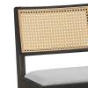 Σκαμπό bar με μπράτσα Winslow pakoworld ξύλο rubberwood μαύρο-pvc rattan φυσικό-ύφασμα γκρι