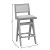Σκαμπό bar με μπράτσα Winslow pakoworld ξύλο rubberwood μαύρο-pvc rattan φυσικό-ύφασμα γκρι
