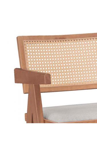 Σκαμπό bar Winslow pakoworld ξύλο rubberwood ανοικτό καρυδί-pvc rattan φυσικό-ύφασμα γκρι