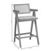 Σκαμπό bar με μπράτσα Winslow pakoworld ξύλο rubberwood μαύρο-pvc rattan φυσικό-ύφασμα γκρι