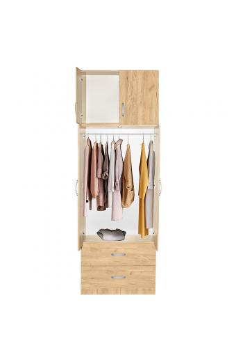Ντουλάπα δίφυλλη και πατάρι Zelia pakoworld φυσικό 79x42x240εκ.