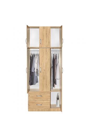Ντουλάπα τρίφυλλη και πατάρι Zelia pakoworld φυσικό 90x42x240εκ.