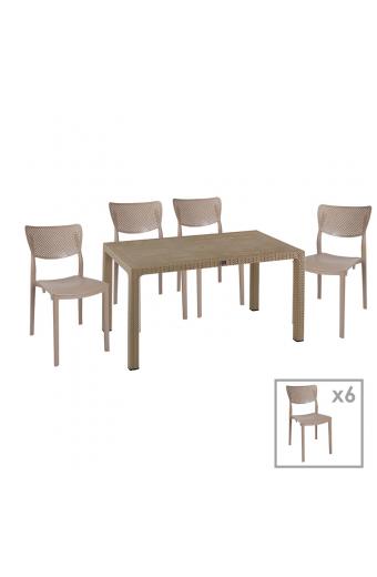 Τραπεζαρία Explore-Ignite pakoworld σετ 7τεμ PP cappuccino 150x90x73,5εκ.