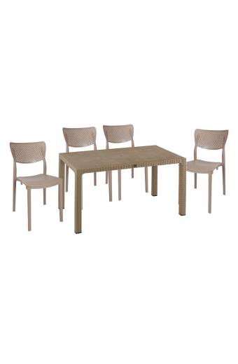 Τραπεζαρία Explore-Ignite pakoworld σετ 5τεμ PP cappuccino 150x90x73,5εκ.