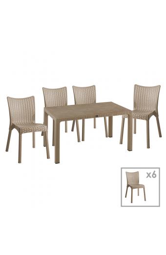 Τραπεζαρία Explore-Confident pakoworld σετ 7τεμ PP cappuccino 150x90x73,5εκ