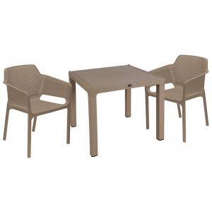 Τραπεζαρία κήπου Explore-Integral pakoworld σετ 3τεμ PP cappuccino 90x90x73,5εκ