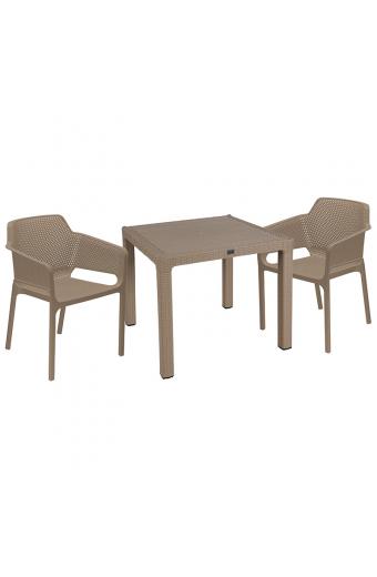 Τραπεζαρία κήπου Explore-Integral pakoworld σετ 3τεμ PP cappuccino 90x90x73,5εκ