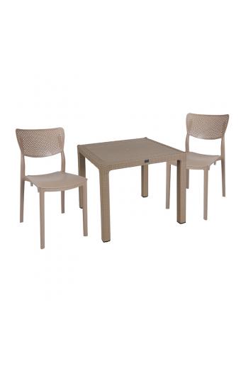 Τραπεζαρία Explore-Ignite pakoworld σετ 3τεμ PP cappuccino 90x90x73,5εκ
