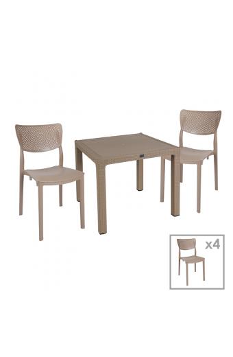 Τραπεζαρία Explore-Ignite pakoworld σετ 5τεμ PP cappuccino 90x90x73,5εκ