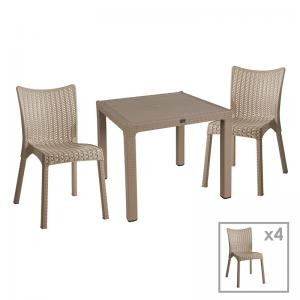 Τραπεζαρία κήπου Explore-Confident pakoworld σετ 5τεμ PP cappuccino 90x90x73,5εκ