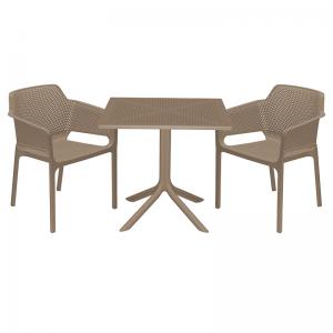 Τραπεζαρία κήπου Groovy-Integral pakoworld σετ 3τεμ PP cappuccino 80x80x74,5εκ.
