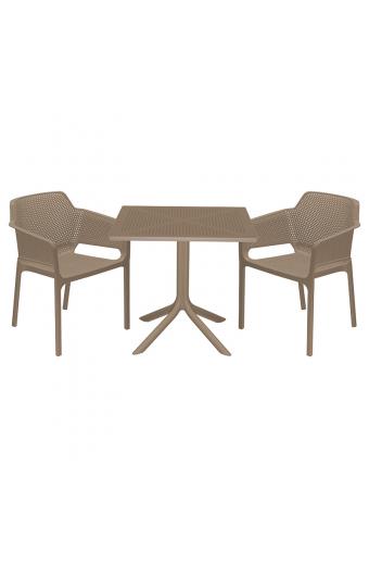 Τραπεζαρία Groovy-Integral pakoworld σετ 3τεμ PP cappuccino 80x80x74,5εκ.