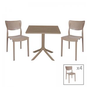 Τραπεζαρία κήπου Groovy-Ignite pakoworld σετ 5τεμ PP cappuccino 80x80x74,5εκ.