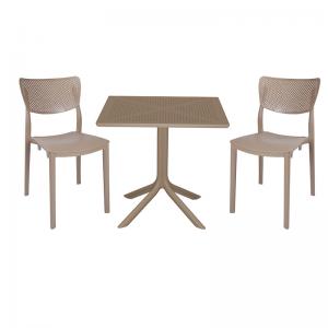 Τραπεζαρία κήπου Groovy-Ignite pakoworld σετ 3τεμ PP cappuccino 80x80x74,5εκ.