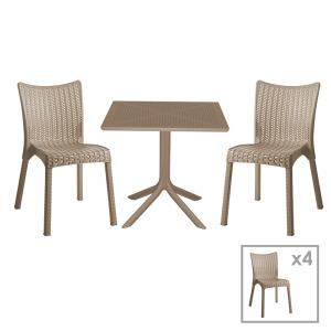 Τραπεζαρία κήπου Groovy-Confident pakoworld σετ 5τεμ PP cappuccino 80x80x74,5εκ.
