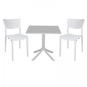 Τραπεζαρία κήπου Groovy-Ignite pakoworld σετ 3τεμ PP λευκό 80x80x74,5εκ.